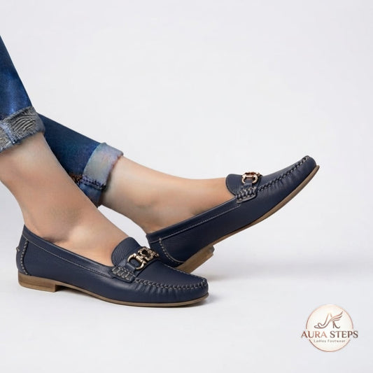 Aura Classic Buckle Shoes-Blue - Aura Steps