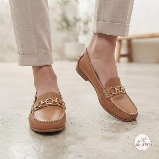Aura Classic Buckle Shoes-Camel Brown - Aura Steps