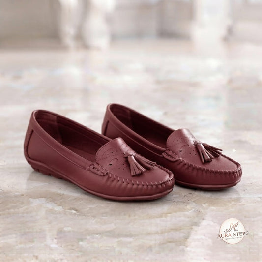 Aura steps Tassel Loafers Ladies Shoes-Maroon - Aura Steps