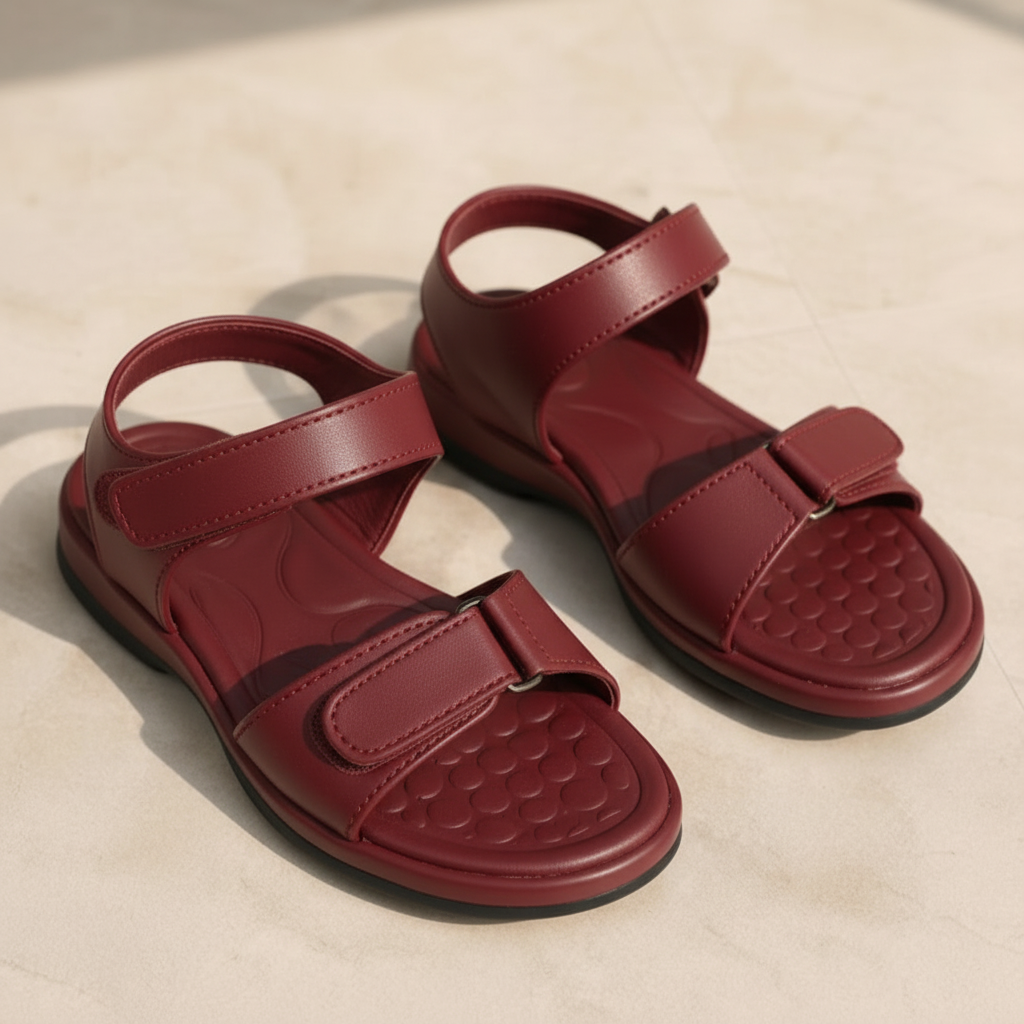 Aura Ladies Kito Flat Shoes-Wine Red