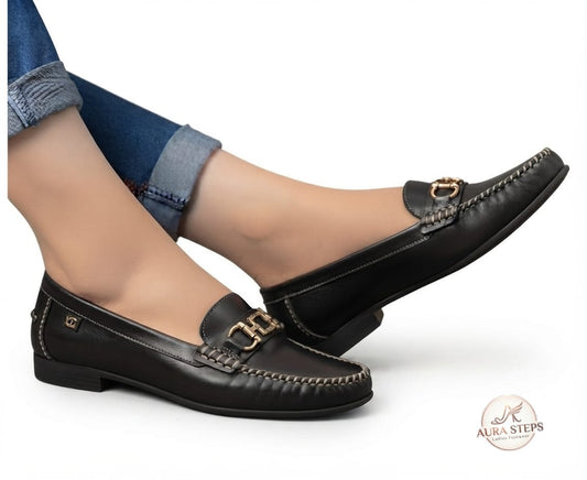 Aura Classic Buckle Shoes-Black -Women's Footwear - Aura Steps Pakistan