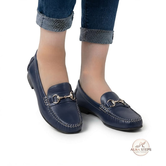 Aura Classic Buckle Shoes-Blue - Aura Steps