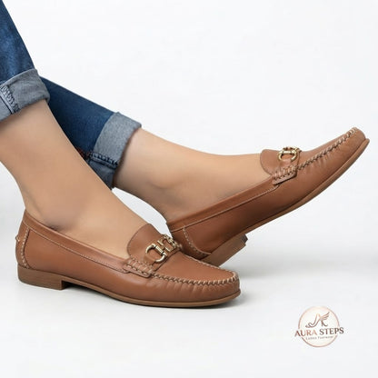 Aura Classic Buckle Shoes-Camel Brown -Women's Footwear- Aura Steps Pakistan