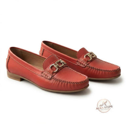 Aura Classic Buckle Shoes-Red - Aura Steps