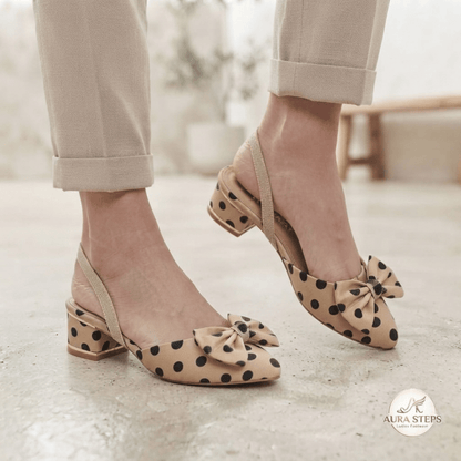 Aura Steps Polka Dot, Slingback, Beige Block heels Pumps - Aura Steps