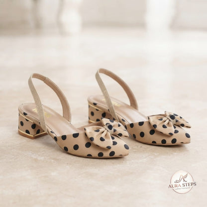 Aura Steps Polka Dot, Slingback, Beige Block heels Pumps - Aura Steps