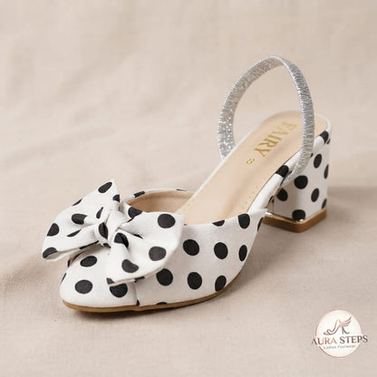 Aura Steps Polka Dot, Slingback, white Block heels Pumps. - Aura Steps