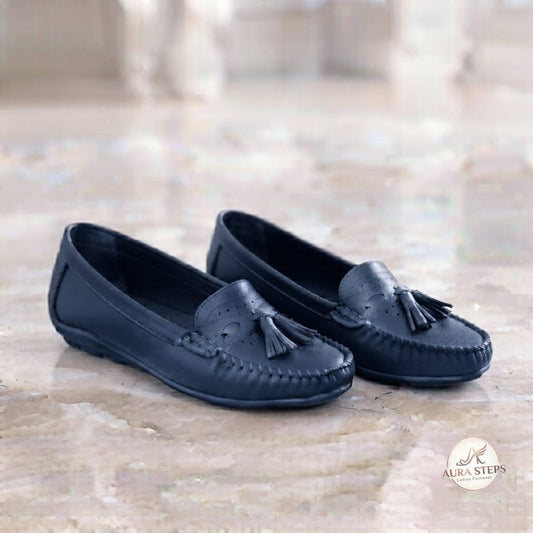 Aura steps Tassal Loafers Ladies Shoes-blue - Aura Steps