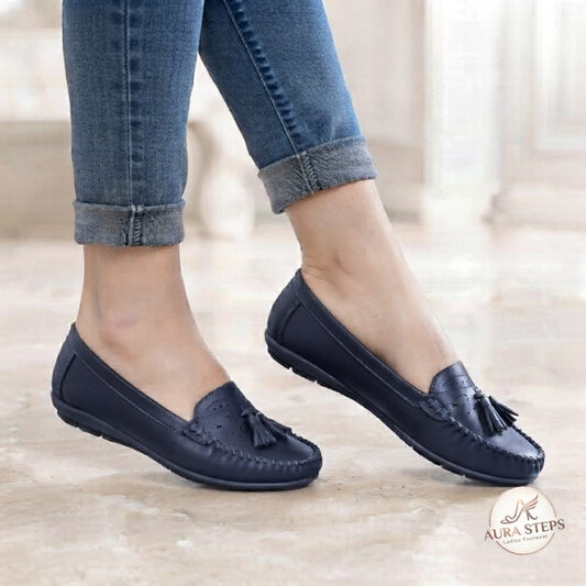 Aura steps Tassal Loafers Ladies Shoes-blue - Women's Footwear - Aura Steps Pakistan