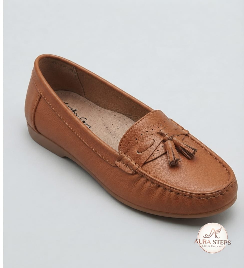 Aura steps Tassel Loafers Ladies Shoes-Camel Brown - Aura Steps