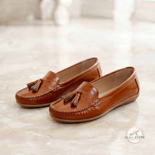 Aura steps Tassel Loafers Ladies Shoes-Camel Brown - Aura Steps