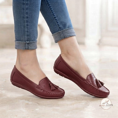 Aura steps Tassel Loafers Ladies Shoes-Maroon -Women's Footwear - Aura Steps Pakistan