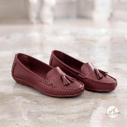 Aura steps Tassel Loafers Ladies Shoes-Maroon - Aura Steps