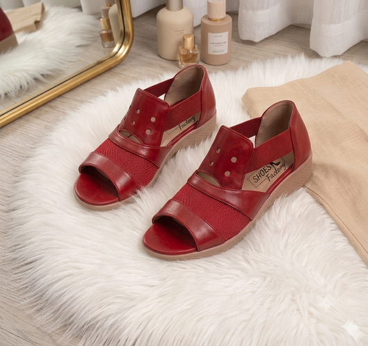 New Mesh stitching wedge sandals Red